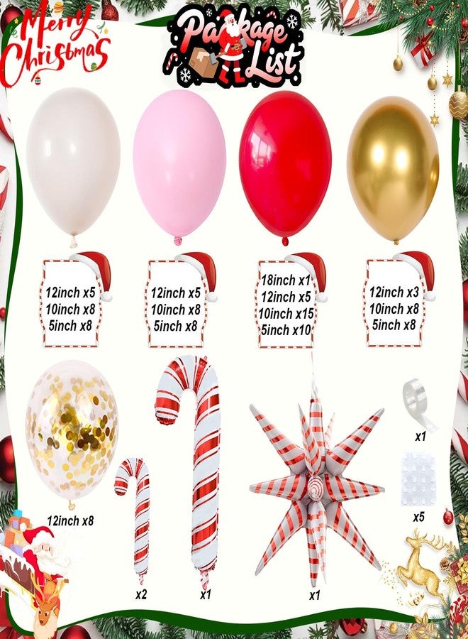 Togvu Christmas Balloon Arch Kit, Red Pink White Latex Balloon Garland Kit with Metallic Gold Confetti Balloons Red White Candy Cane Star Foil Christmas Mylar Balloons for Xmas Holiday New Year Party Decor - Image 3